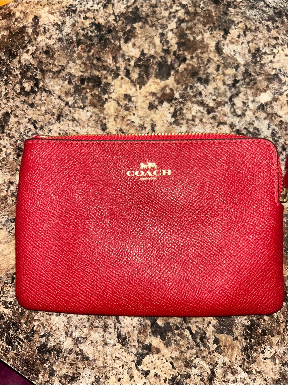 Coach Red Leather Zip Wristlet with Gold Logo
